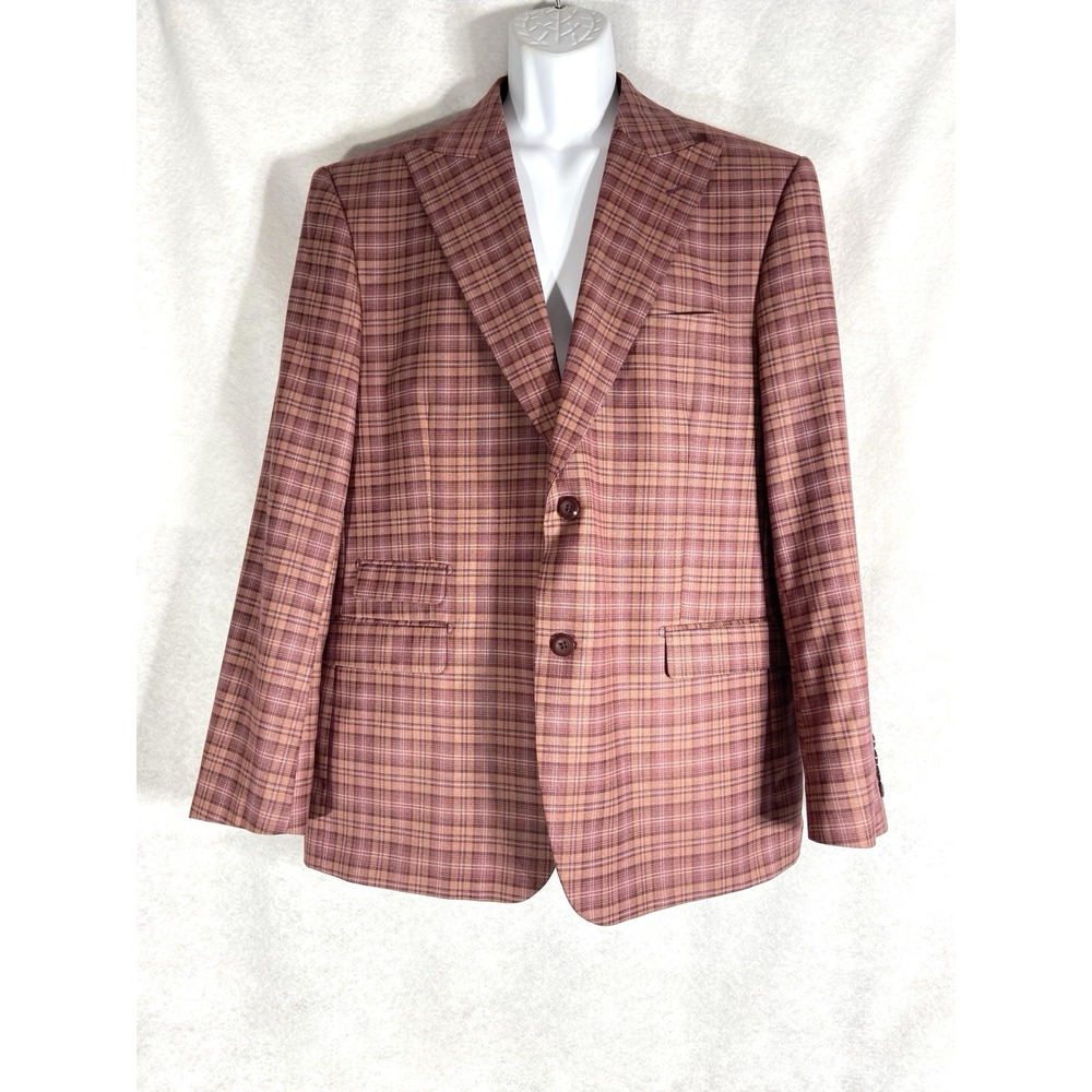 Vitali Jacket Mens 46R Berry Pink Sport Coat Plaid Blazer Preppy Old Money